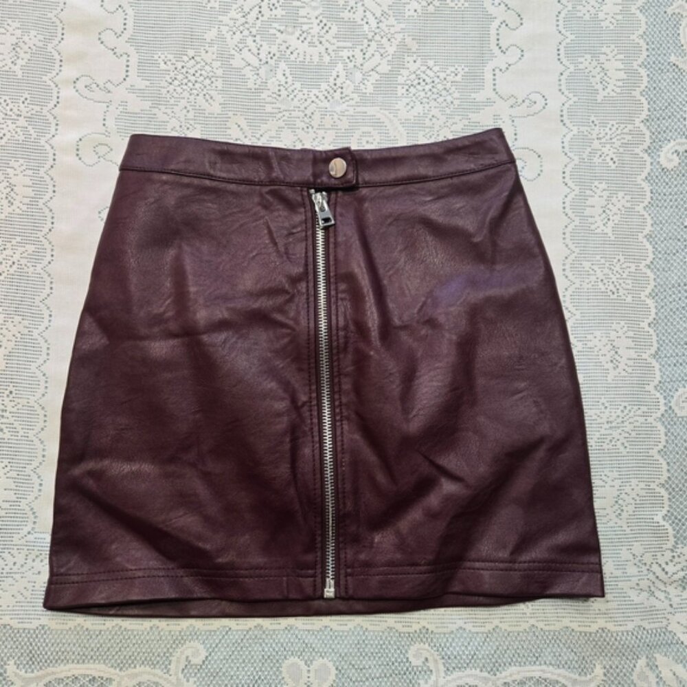 Topshop Deep Burgundy Leather Pencil Skirt Sz 4